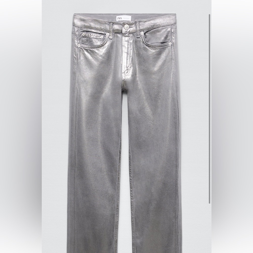 Zara straight silver coated jeans
